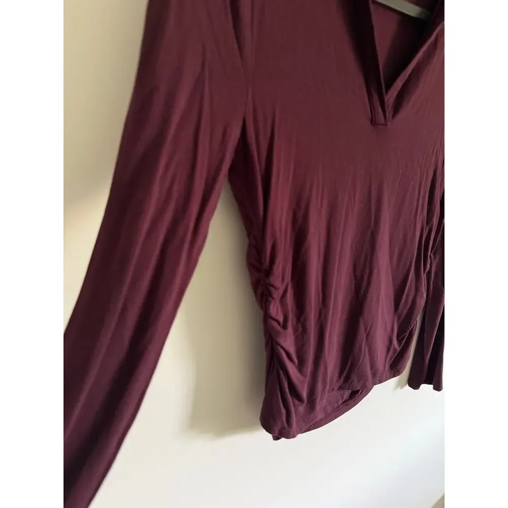 $58 Madewell Side-Cinch Long-Sleeve Polo Top - small - Burgundy - Picture 7 of 11